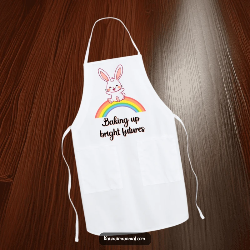 Funny Apron: A joyful rabbit with long, floppy ears hops over a rainbow, adding cheer to any kitchen task.