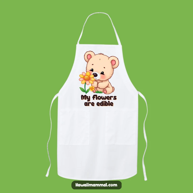 Funny Bear Cub Flower Apron: Curious Chef's Companion for Nature-Inspired Cooking