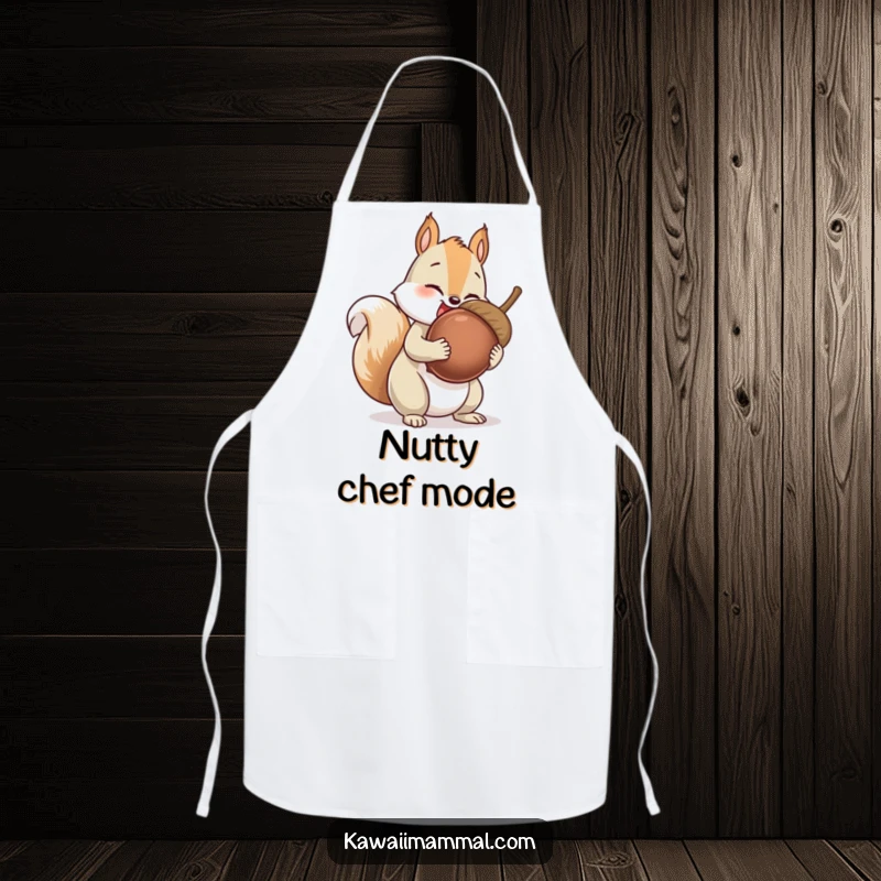 Funny Squirrel Apron with a giggling squirrel character collecting an impossibly large acorn, perfect for kitchen antics and culinary endeavors.