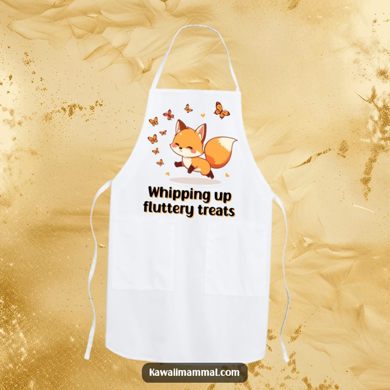 Funny Apron: A playful fox with a bushy tail excitedly chases butterflies, adding fun to any kitchen task.