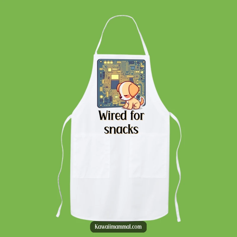Funny Puppy Apron: Chef Pup Sniffing Circuit Board - Kitchen Humor Gift