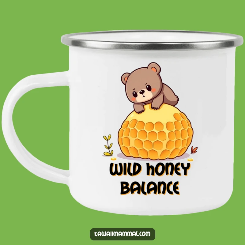 Funny Bear Honeycomb Camping Mug - Determined Yogi Balancing, Outdoorsy Funny Gift