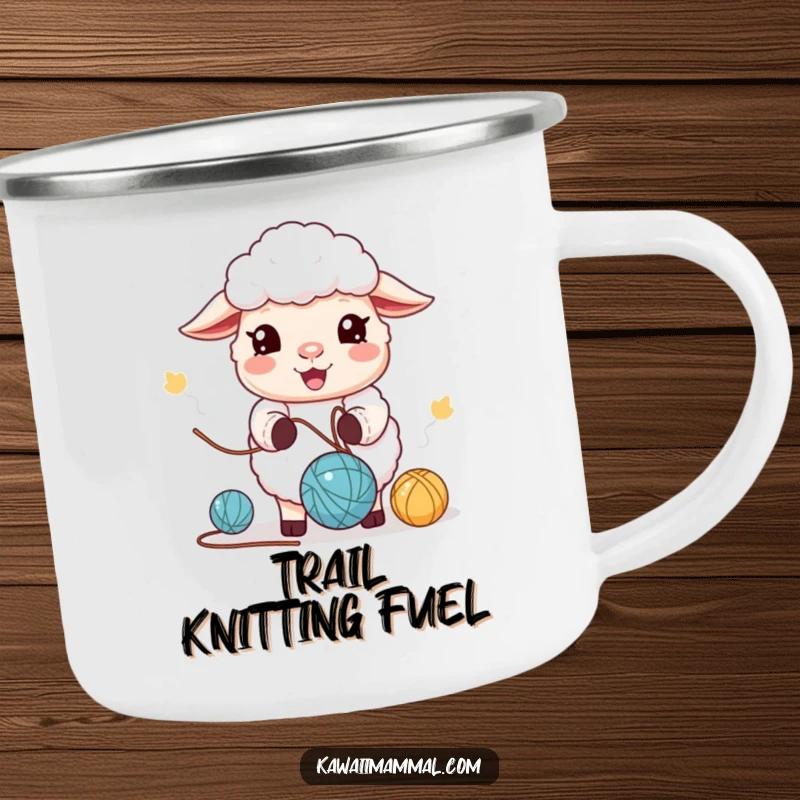 Funny Camping Mug: A cute kawaii sheep juggling yarn, perfect for outdoor fun. A humorous funny gift.