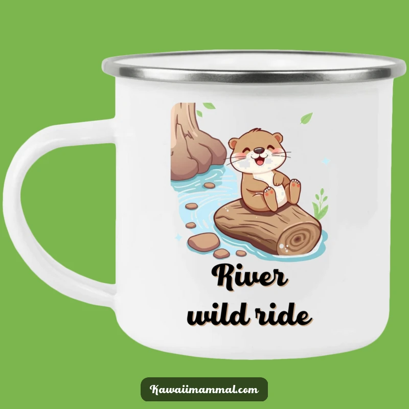 Funny Otter Sliding Camping Mug - Joyful River Log Adventure, Outdoor Funny Gift