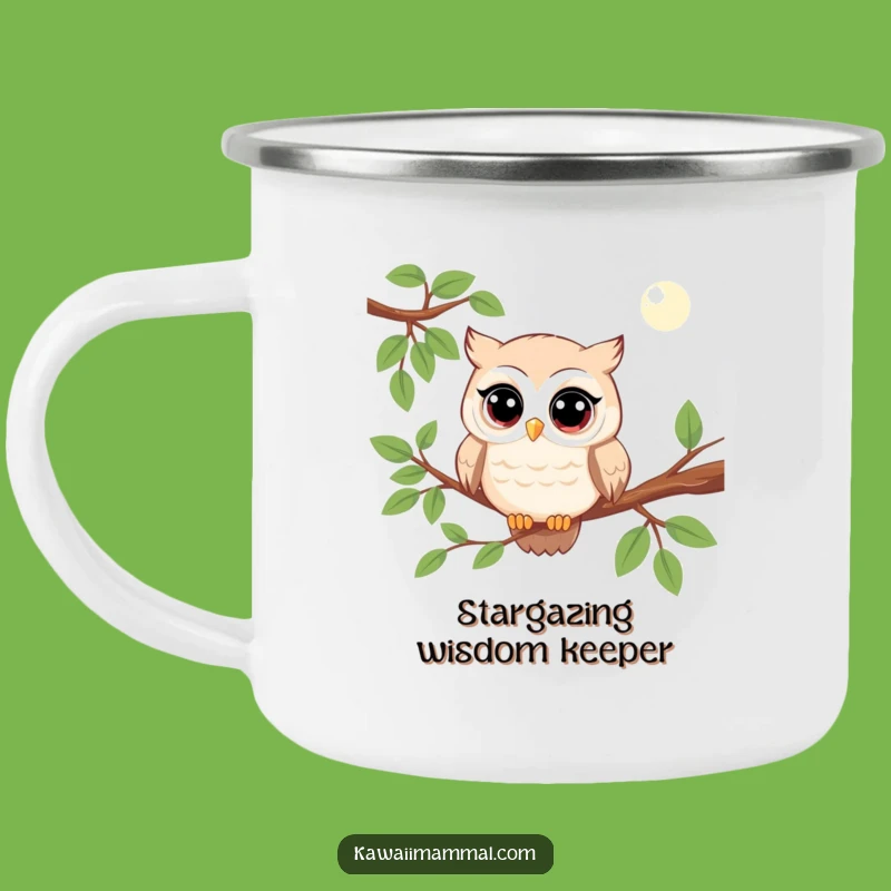 Funny Kawaii Owl Camping Mug: Enamel & Rugged Observant Character for Campfire Nights