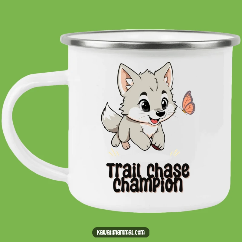 Funny Wolf Puppy Butterfly Camping Mug: Energetic Humor for Outdoor Adventures