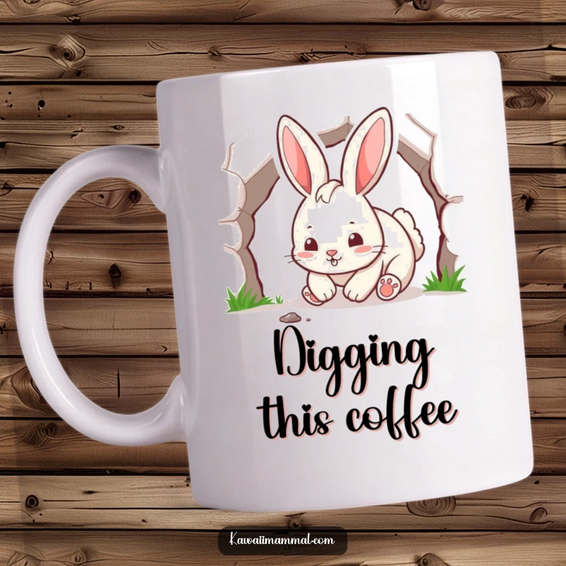 Funny playful rabbit character energetically digging a tunnel with determined paws, a humorous mug.