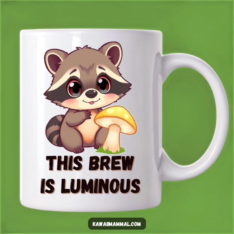 Funny Raccoon Mushroom Mug: Curious Raccoon Discovers Glowing Magic, Perfect Funny Gift