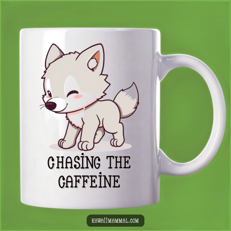 Funny Wolf Pup Tail Chase Mug: Adorable Kawaii Puppy, Hilarious Gift for Dog Lovers