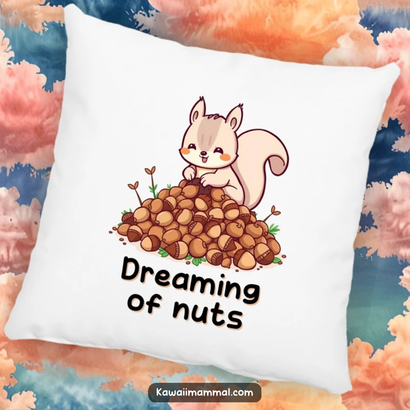 Funny Kawaii Squirrel Pillow: A soft cushion featuring a cute squirrel with an embarrassingly large collection of acorns, a hilariously charming accent.