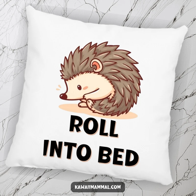 Funny Kawaii Hedgehog Pillow: A soft cushion featuring a cute hedgehog curled into a ball, rolling downhill, adding funny comfort.