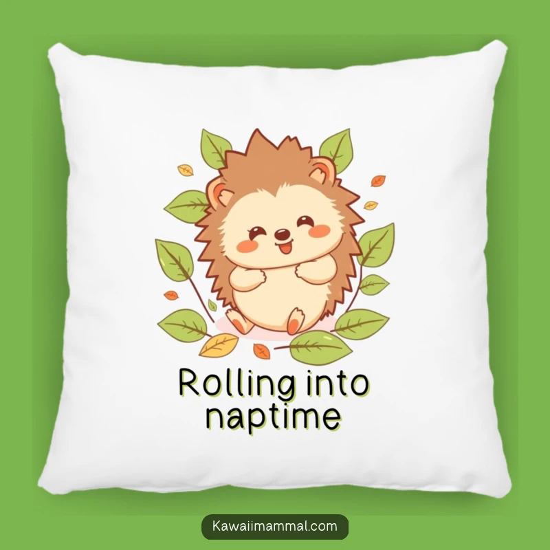 Funny Hedgehog Pillow: Cozy Kawaii Rolling Design with Leaves, Comfy Gift for Cuddles
