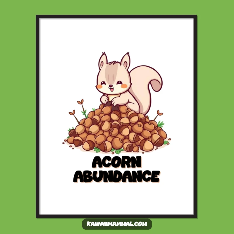 Funny Kawaii Squirrel Digital Art - Cute Acorn Decor - Printable Gift