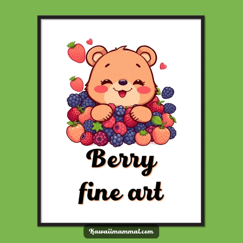 Funny Bear Berry Joy Digital Art: Hilarious Printable for Instant Wall Decor