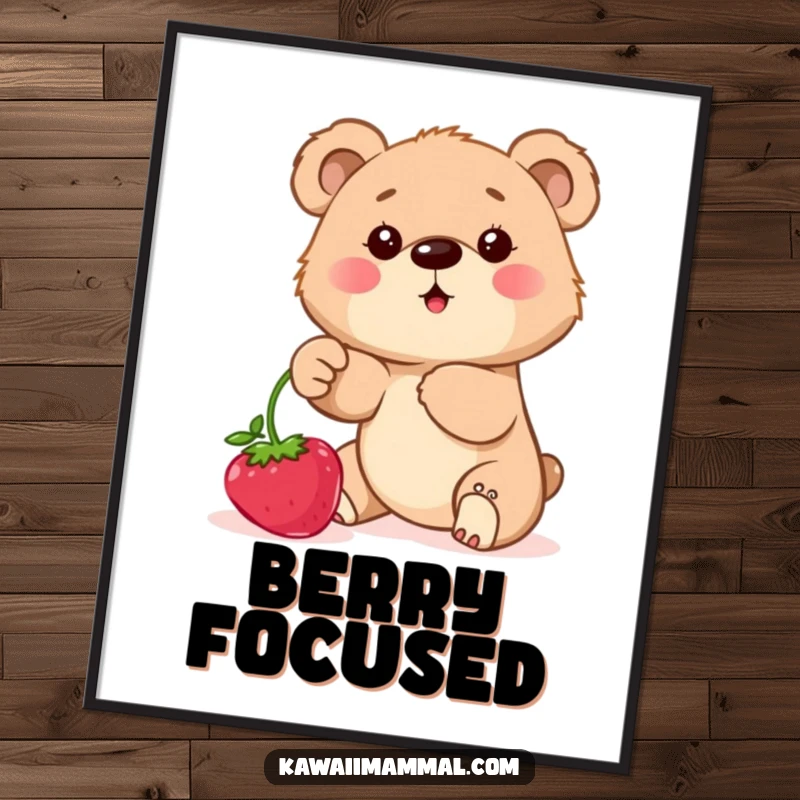 Funny Digital Art Print of a determined bear cub reaching for berries, offering instant cute and humorous charm.
