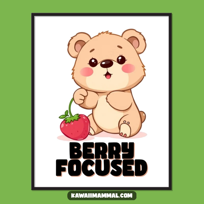 Funny Bear Cub Berry Digital Print: Determined Cub Art for a Hilarious Gift