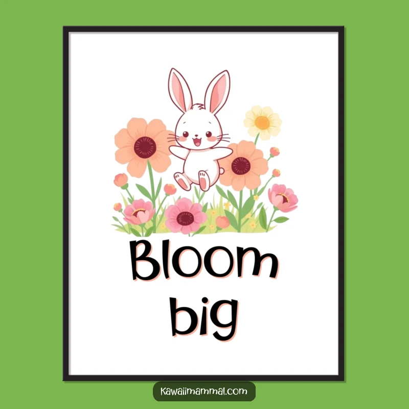 Funny Kawaii Bunny Flower Digital Art: Instant Garden Joy