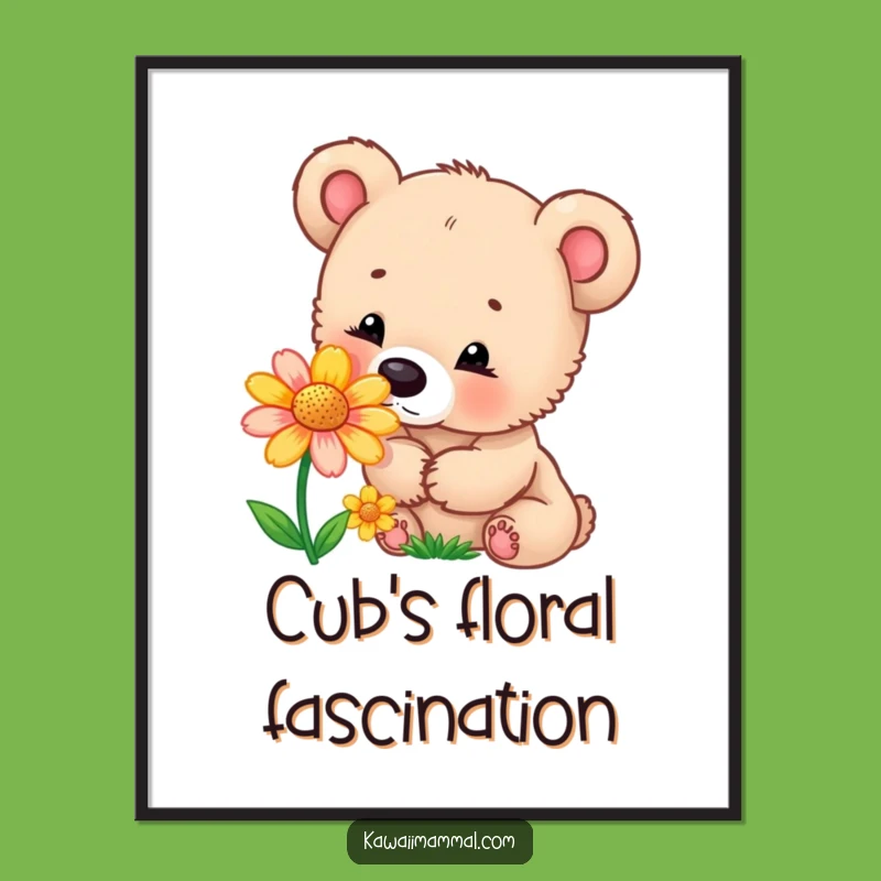 Funny Bear Cub Flower Digital Art: Instant Charming Decor
