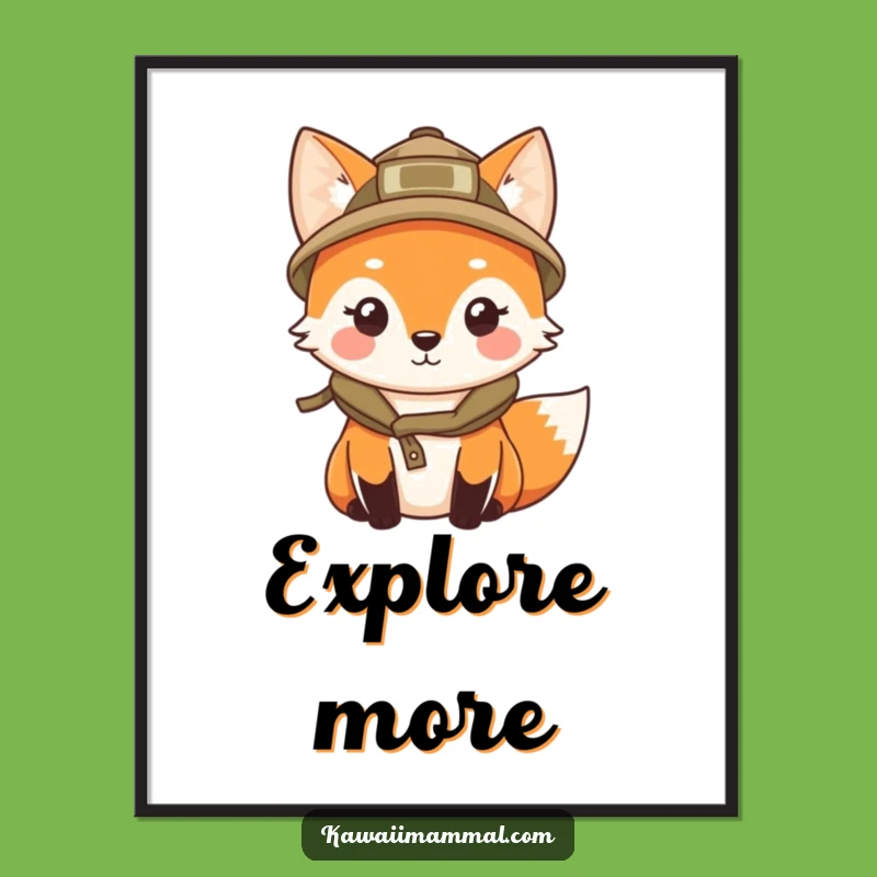 Funny Kawaii Fox Explorer Digital Art: Instant Adventurous Decor