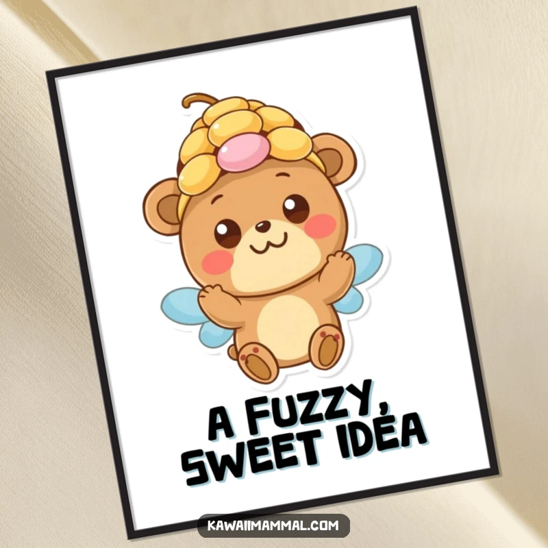 Funny Digital Art: A happy bear with innocent eyes playfully tries on a beehive, capturing a moment of pure, humorous delight.