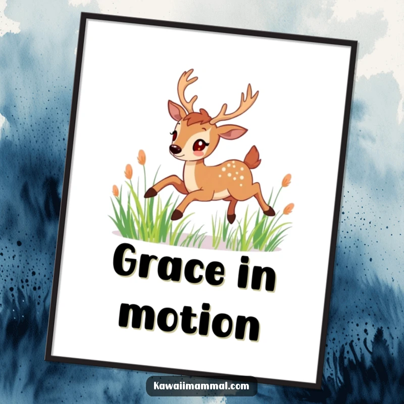 Funny Digital Art: A cheerful deer with graceful antlers gracefully leaps through tall grass, capturing a moment of pure natural beauty.