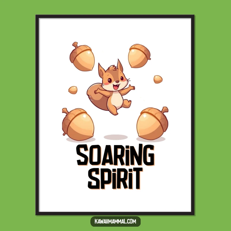 Funny Energetic Squirrel Digital Art: Sparkling Acorn Print for Vibrant Spaces
