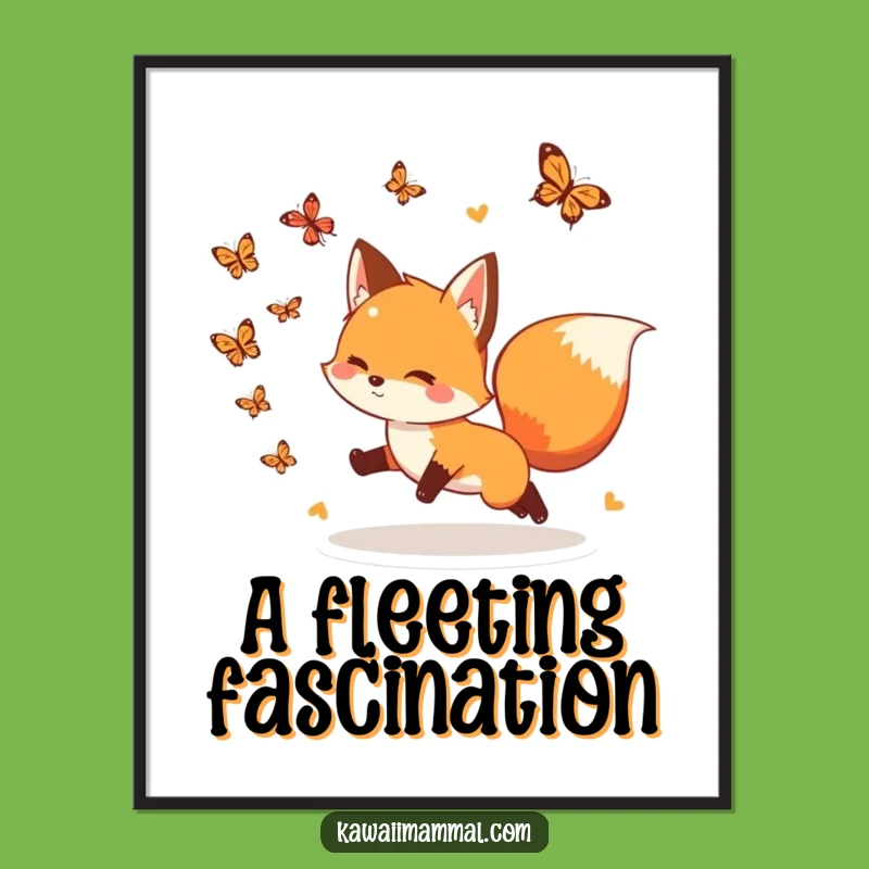 Funny Fox Butterfly Digital Art: Playful Fox Chase, Instant Download Funny Gift