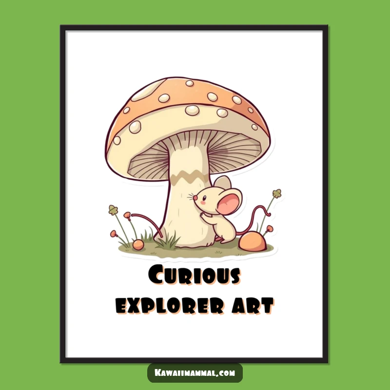 Funny Mouse Digital Art: Kawaii Mushroom Explorer, Brave Print, Instant Funny Gift