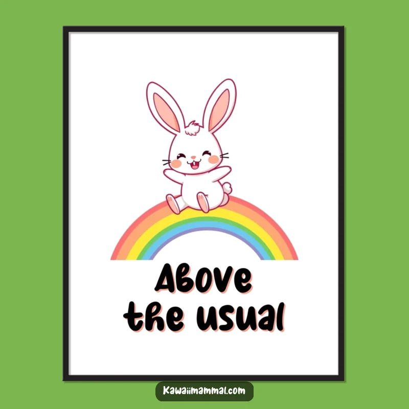 Funny Rabbit Rainbow Digital Art: Joyful Rabbit Art, Instant Download Funny Gift