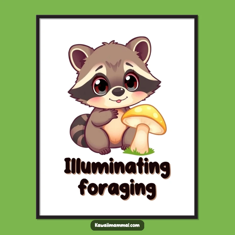 Funny Raccoon Mushroom Digital Art: Curious Raccoon Magic, Instant Download Funny Gift