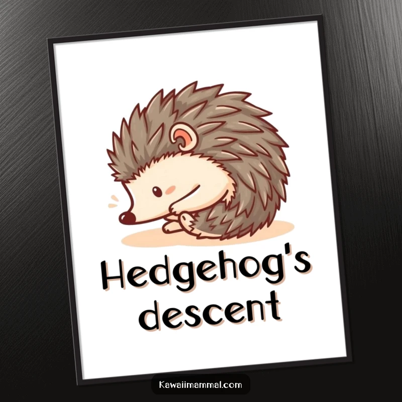 Funny Kawaii Hedgehog Roll Digital Art: A cute hedgehog perfectly balled up rolls downhill, perfect for instant, funny wall décor.