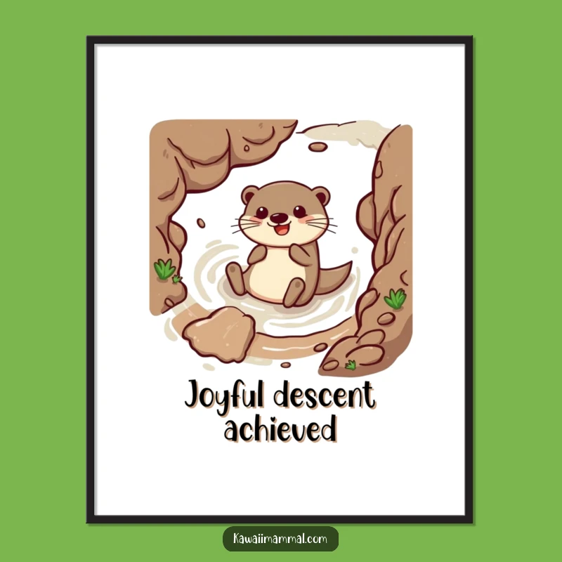 Funny Otter Sliding Mud Digital Art Print A Hilarious Piece Of Wall Decor