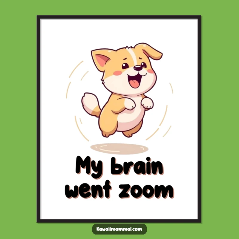 Funny Kawaii Dog Tail Chase Digital Art - Instant Dizzy Pup Decor