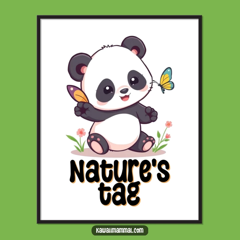 Funny Kawaii Panda Tag Digital Art - Cute Butterfly Decor - Printable Gift
