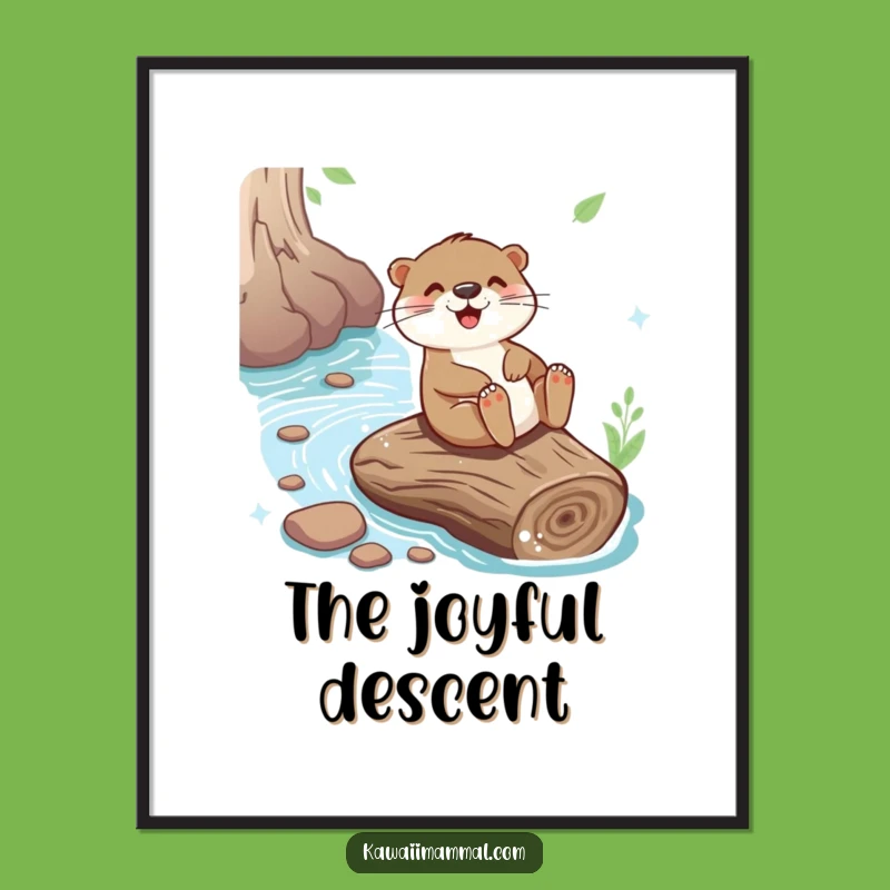 Funny Otter Sliding Digital Art - Joyful River Log Adventure, Whimsical Decor Funny Gift