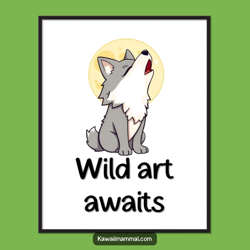 Funny Wolf Digital Art: Howling at Moon Character, Instant Bold Decor, Unique Gift
