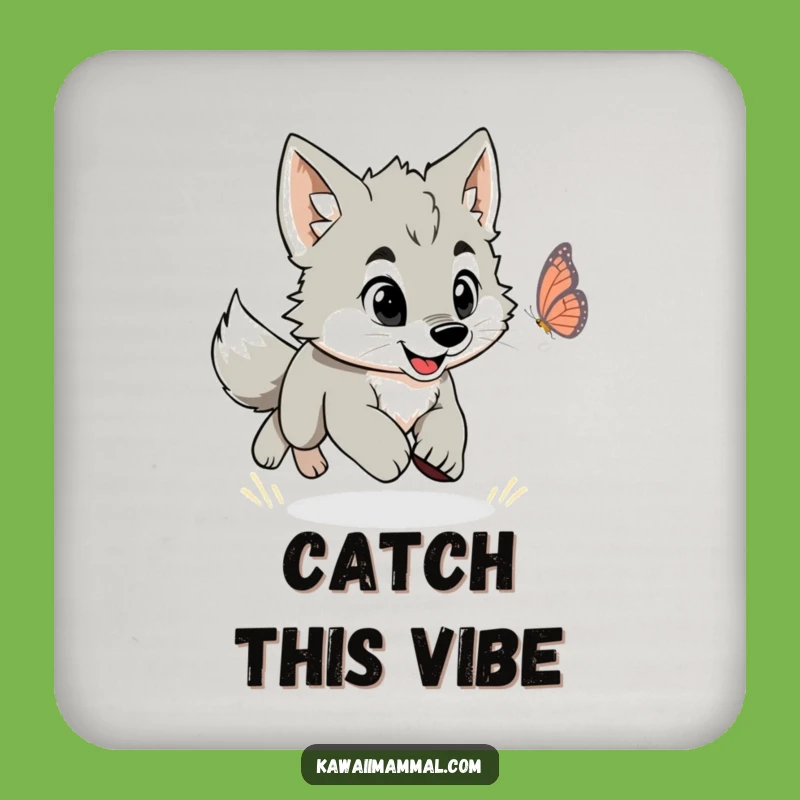 Funny Wolf Puppy Butterfly Coaster Set: Protect Surfaces with Energetic, Playful Art