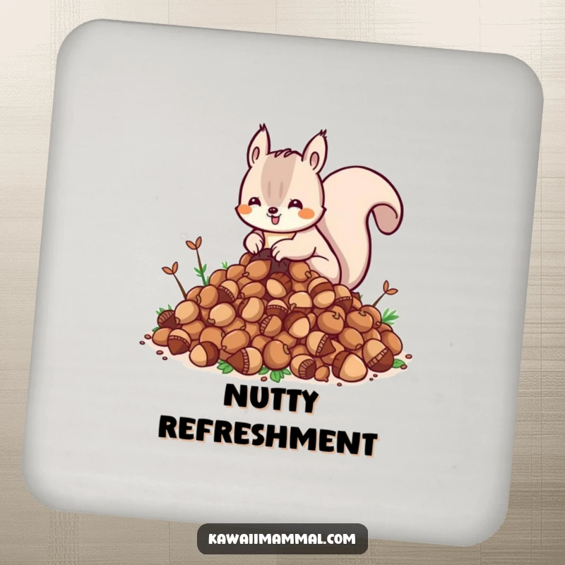 Funny Kawaii Squirrel Coaster Set: Cute squirrels adorably hoarding acorns adorn these coasters, offering practical and funny protection for drinks.