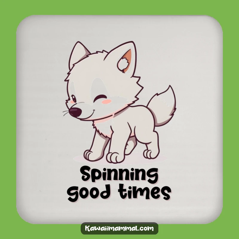 Funny Wolf Pup Coaster Set: Kawaii Tail Chase Design, Playful Decor Gift