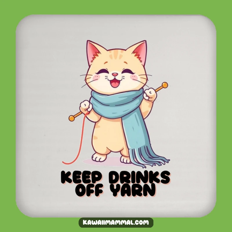 Funny Kawaii Cat Knitting Coaster - Protect Surfaces Feline Crafter Gift