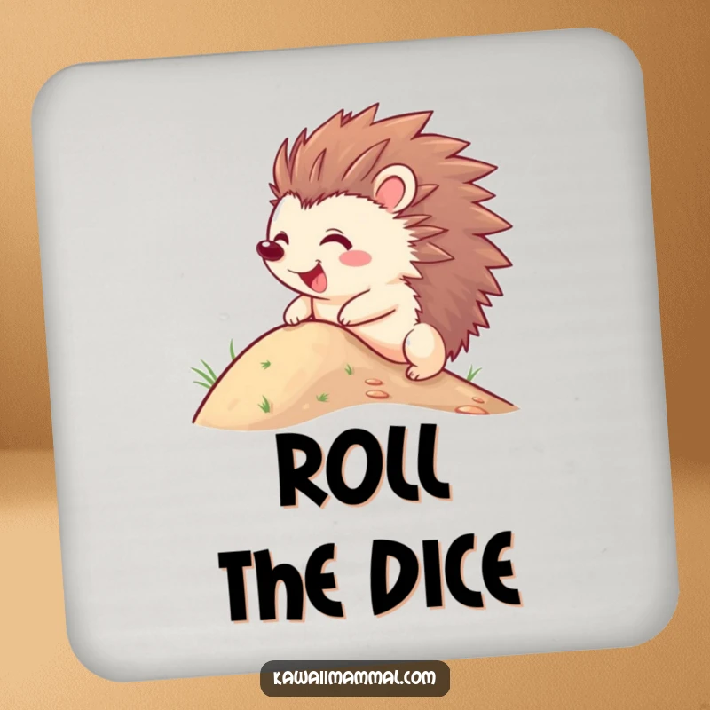 Funny Hedgehog Drink Coaster: A joyful character with quills out, hilariously trying to roll down a hill, protecting surfaces from spills.