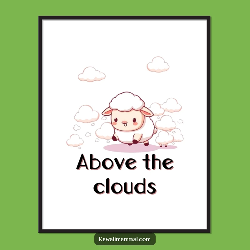 Funny Kawaii Sheep Cloud Herder Poster - Cute Sky Art Print - Gift