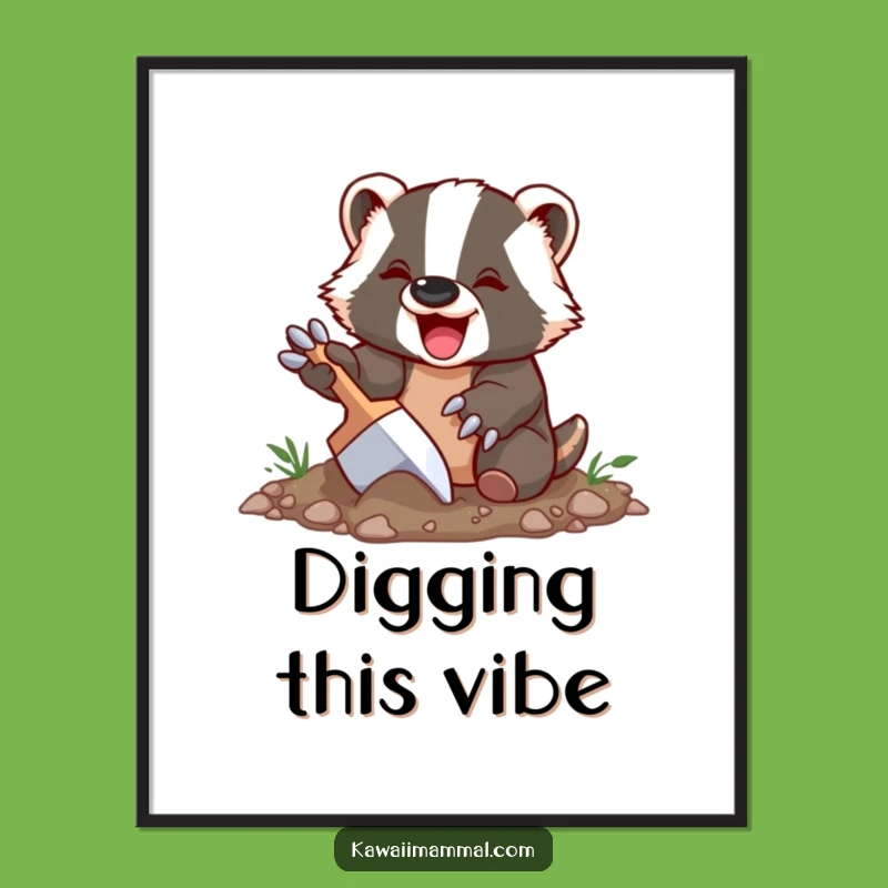 Funny Badger Poster: Delighted Digging Character Art, Rustic Wall Decor, Unique Gift