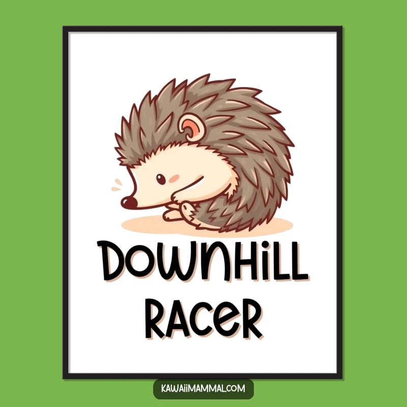 Funny Kawaii Hedgehog Roll Poster - Cute Downhill Art Print - Gift