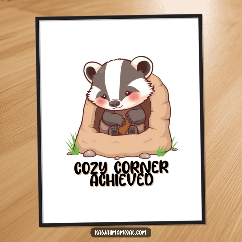 Funny poster print featuring a determined badger intently building a cozy and secure burrow.