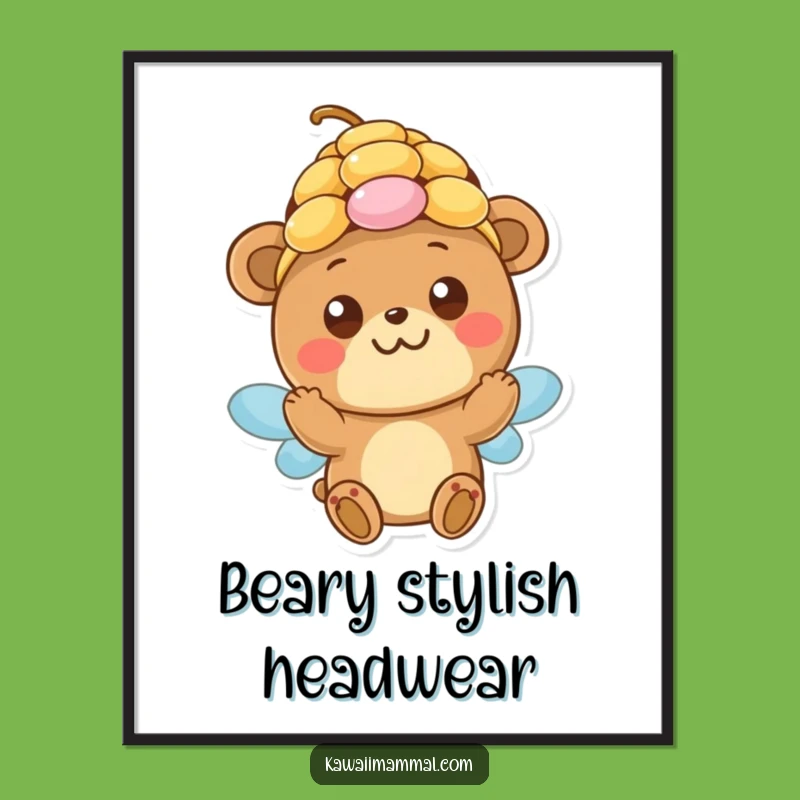 Funny Bear Beehive Poster: Adorable Innocent Bear Art Piece, Perfect Funny Gift Wall Decor