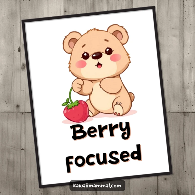 Funny Poster featuring a determined bear cub reaching for berries, adding cute and inspirational humor to decor.