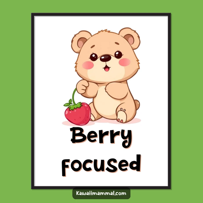 Funny Bear Cub Berry Poster: Determined Cub Art for a Hilarious Gift