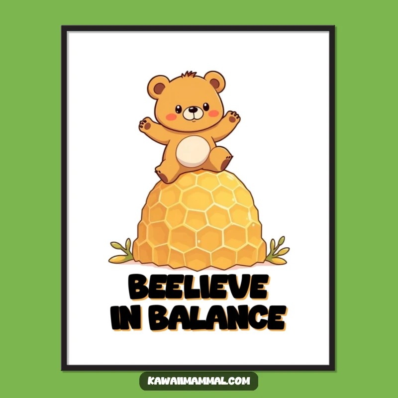 Funny Bear Honeycomb Poster: Woodland Balance Art