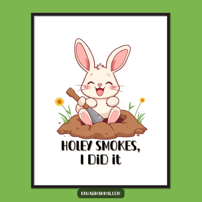 Funny Bunny Art Print: Enthusiastic Digging Character Wall Decor for a Cheerful Space